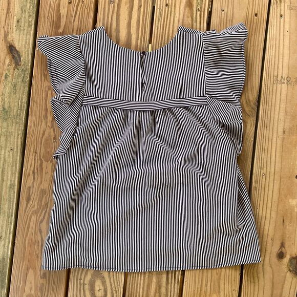 NWOT Monteau Seersucker V-Neck Top Blouse - Blue & White Stripes - Size Large - Picture 2 of 4